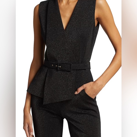 Chiara Boni Black shimmery Belted Flare Jumpsuit, US8 - Picture 2 of 12